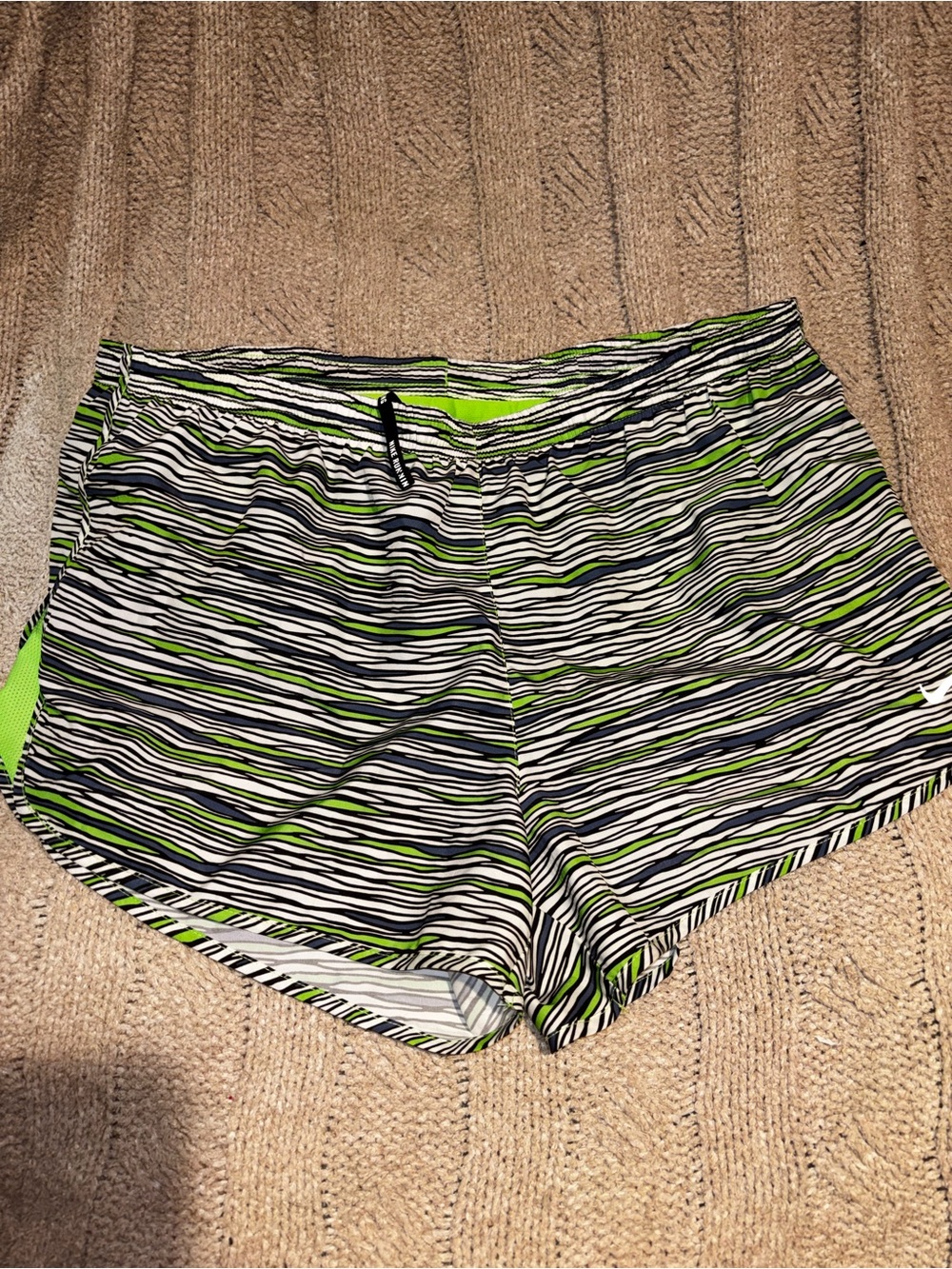 Nike Dri-Fit Zebra Print Running Shorts Size XL Lime/Black/White